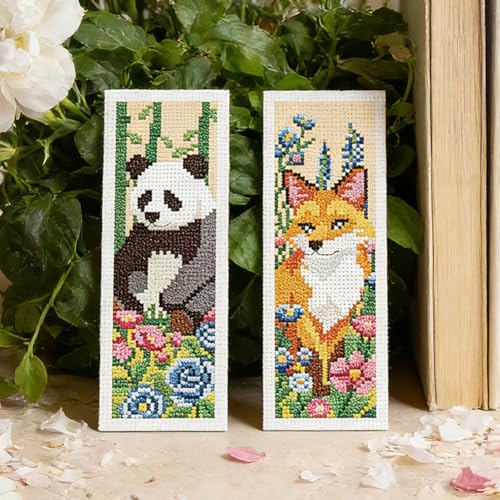 INFUNLY 6Pcs Animal Cross Stitch Bookmark Kit 3x8.5 Inch Stamped Embroidery Kit for Adults with Backing Felt Floss Pre Printed Fabric Needlepoint Bookmark Set DIY Craft Gift for Readers Writers - style: Animals