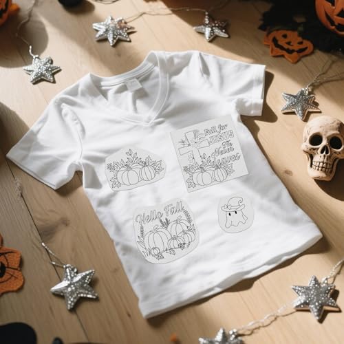 Rngmsi Water Soluble Embroidery Patterns - 4 Sheets Halloween and Fall Stick and Stitch Embroidery Designs, Autumn Pumpkin Ghost Theme Wash Away Transfer Paper Stabilizers for Hand Sewing - color: Halloween Fall