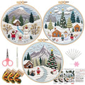 LB Christmas Embroidery Kit for Beginners Adults, 3 Sets Hand Embroidery Starter Kit with Mountain Pattern and Instructions Stamped Cross Stitch Kits Include Embroidery Hoop Needles Threads Scissors - color: Blue White