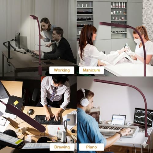 SKYLEO LED Desk Lamp - Desk Light for Home Office - Flexible Gooseneck - 5 Color Modes X 11 Brightness Levels - 1300LM - Timmer & Memory Function - 12W Clip on Light - Red - style: Red gooseneck
