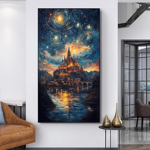 JATOK Diamond Painting Kit for Adults, Magical Castle, 27.5 x 15.7 in - color: Orange