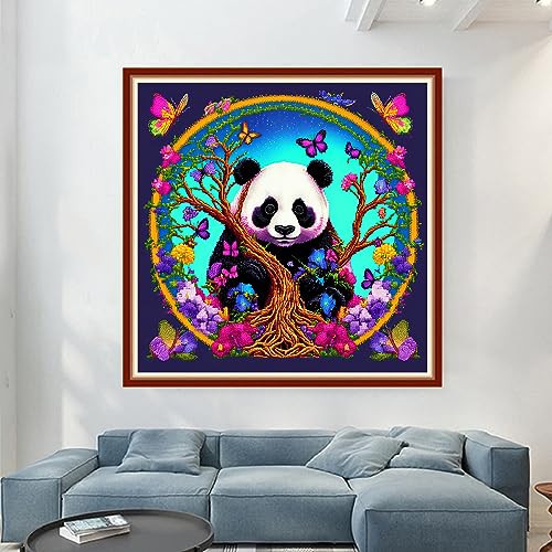 Dimensean Stamped Cross Stitch Kits Full Range of Embroidery Patterns Starter Kits for Beginners Adult DIY Cross Stitches Needlepoint Kits 11CT-Panda Flower 17.7x17.7 inch - color: Pattern Style 17