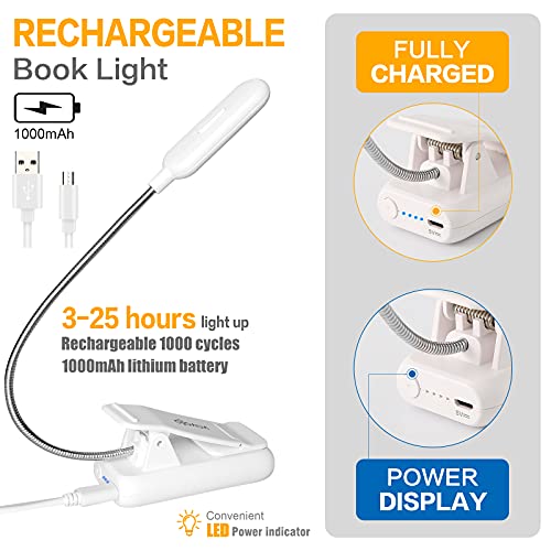VAVOFO Clip On Book Light for Bed Kids, 7 LED Reading Light with 9-Level Warm Cool White Daylight, Eye Care Lamp with Power Indicator for Bookworms (White) - color: White