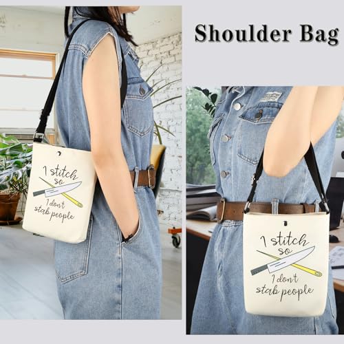 GJTIM Needleworker Gift Cross Stitch Project Bag I Stitch So I Don’t Stab People Sewing Project Bag for Cross Stitch Lover (Stab People CB) - color: Stab People CB