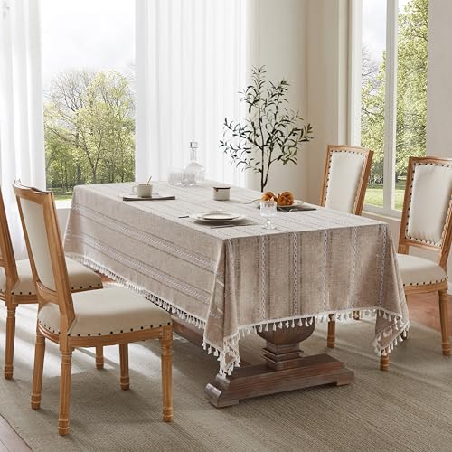 ZeeMart Hemstitched Striped Boho Table Cloth, 54x70 Inch Natural - color: Natural, size: 70" x 54" (Rectangular)