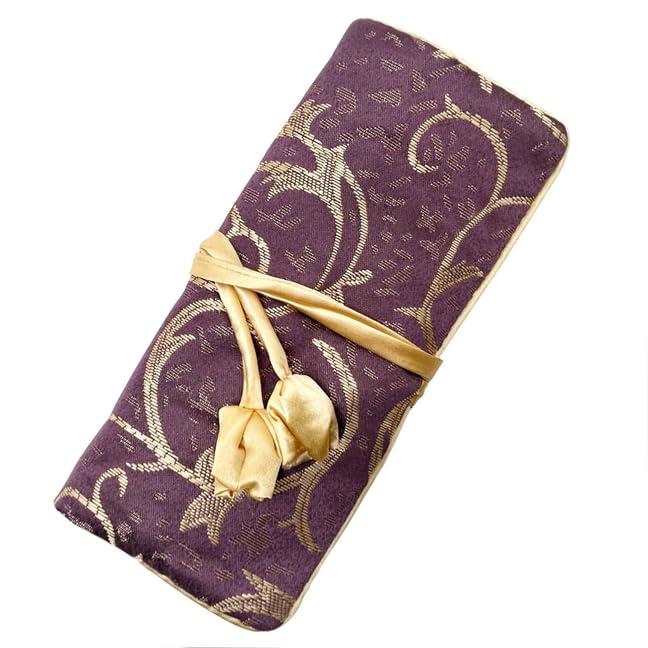 SmilerSmile Jewelry Travel Bag Embroidery Travel Jewelry Organizer with Tie Close Embroidered Flower Jewelry Roll for Women Girls (Vines, Purple) - color: Vines-Purple