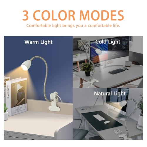 LALISU Desk lamp Eye-Caring Table Lamps, 360°Rotation LED Desk Clip Lamp - color: White with Dimmer