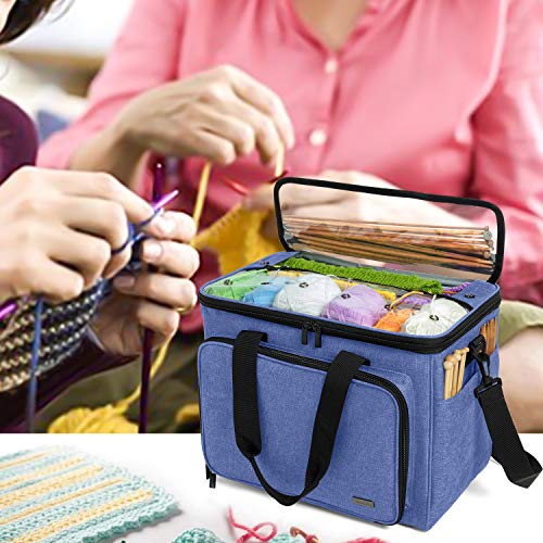 Teamoy Knitting Bag, Yarn Storage Organizer Crochet Bag Tote, Dark Blue - color: Dark Blue
