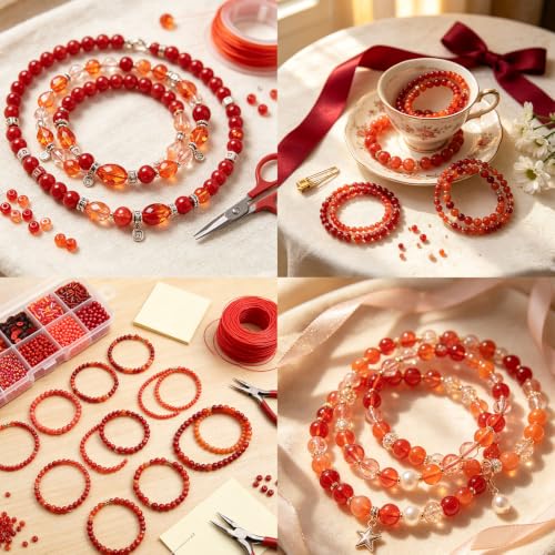 10 Color Small Assorted Glass Seed Beads, Loose Sequins(Red) - color: Red