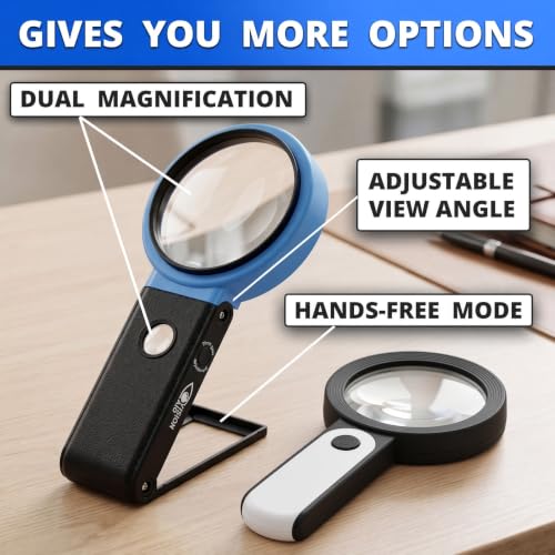 30x 10x VisionAid Hands-Free Magnifying Glass with Stand, Bright LED Light, Sturdy Storage Case - Handheld Magnifier for Reading - size: Battery Powered - 36 Ultra Bright LED with Case
