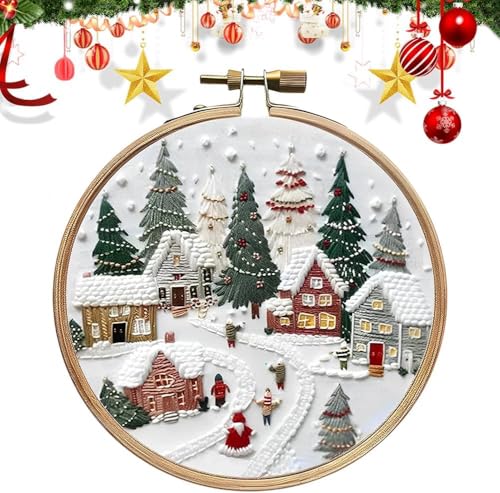 RUIQLXHANG Christmas Embroidery Kit, Christmas Gnomes Embroidery Kits for Beginners with Pattern, Cotton Threads, Needles, Instruction, 20cm Hoop, Gift for Mom, Grandma (Resort) - color: Resort