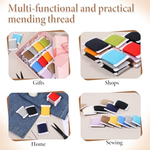 20 Pcs Darning Yarn, 50% Wool 50% Acrylic Darning Thread, 1000m Wool Blend Embroidery Thread with 24 Pcs Sewing Needles for Embroidery, DIY Sewing Care, Machine Sewings, 50 Meters Per Yarn (20 Colors)