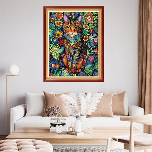 Funchey Stamped Cross Stitch Kits, DIY Cross Stitch Pattern for Adults Beginners Needlepoint Kits Embroidery Kit Arts and Crafts 11CT-Abstract Cat 16x20 inchs - color: HandicraftColor18