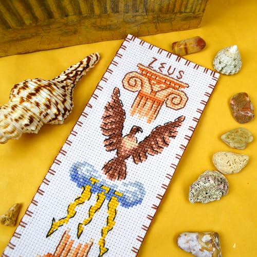 Povitrulya Cross Stitch Bookmark Kit Zeus – Counted DIY Embroidery Set for Adults & Beginners, Ancient Greek Mythology God of Thunder and Sky Needlework Gift - color: Zeus