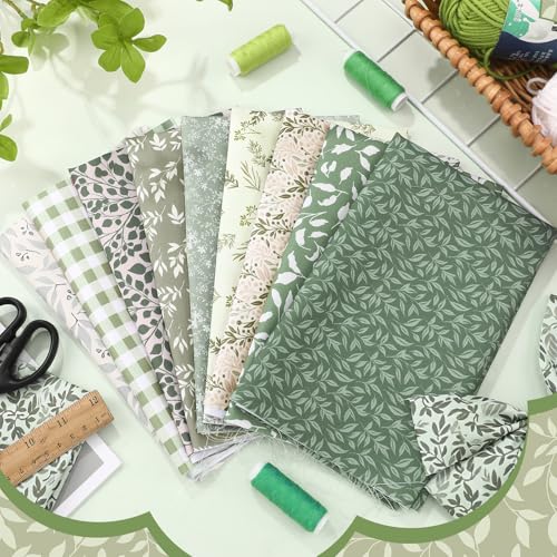 Hahafelt 10 Pcs 18"x22" Sage Green Fat Quarters Quliting Fabric Bundle
