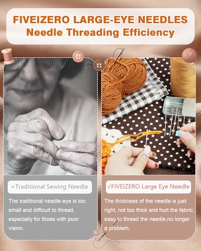 FIVEIZERO 80 PCS Large Eye Sewing Needles, Two 7 Sizes Sewing Sharp Needles, Leather Needle Embroidery Thread Needle, Stainless Steel Yarn Knitting Needles with Threaders for Handsewing Art Crafts - color: Silver 80PCS