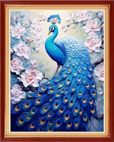 Magxvouy Cross Stitch Kits Stamped Full Range of Embroidery Kits,Cross Stitch Patterns Needlework Kits for Beginners 11CT Printed Kits&Blue Peacock Flower 16x20 inch - color: Artcolor19