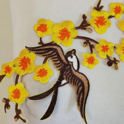 1pair Quince Sakura Flower Embroidery Iron On Applique Patches (Yellow) - color: Yellow