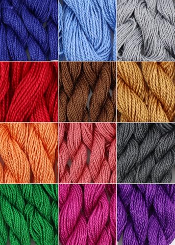 KCS 328 Yards(300 Meters) Mercerized Pearl Cotton Crochet Needlepoint Thread,Size 5, 12 skeins,Mixed Color 17 - color: 12color17, size: 12 skeins