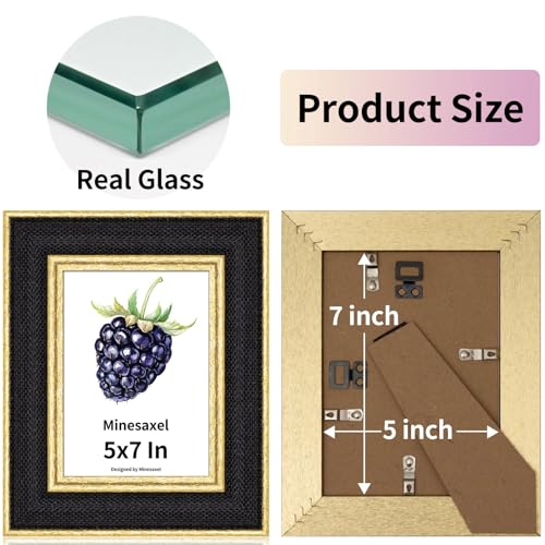 5x7 Picture Frame - Black Fabric & Vintage Gold Border HD Real Glass with Easel for Tabletop/Wall (Family Photos, Modern Decor 4 Pack) - color: Black-4pcs, size: 5x7