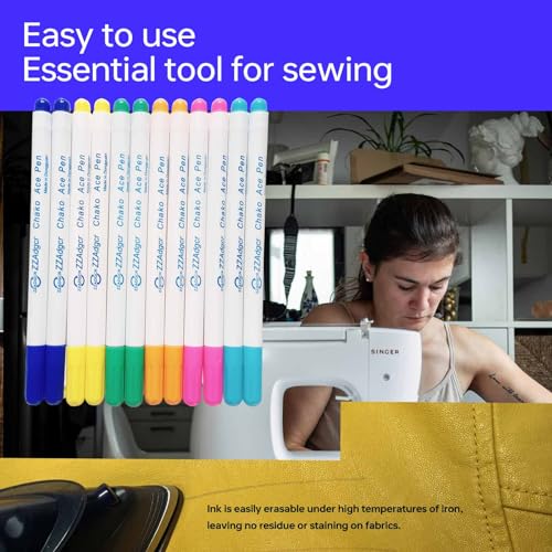 Dinggaogao 12 Pieces Water-Erasable Fabric Pen Set - 6 Colors for Sewing, Embroidery & DIY Tracing Tools