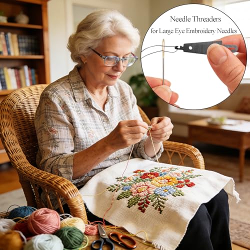 Wettin 36PCS Stainless Steel Needle Threaders - Premium DIY Needle Threader Hand Machine Sewing- Embroidery Cross Stitch Needle-Threading Tools for Large Eye Needles Sewing Crafting with Clear Box