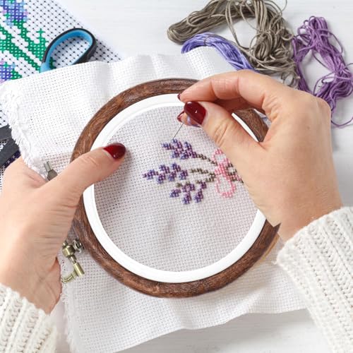 12 Pcs Embroidery Hoops Kits 6 Size Imitated Wood Embroidery Frames DIY Cross Stitch Circle Rubber Hoops Embroidery Needlepoint Supplies for Hand Sewing & Craft Projects Wall Display, 3.7In to 9.7In