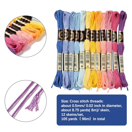 12 Skeins 105 Yards Variegated Rainbow Embroidery Floss for Craft - color: Bright Color