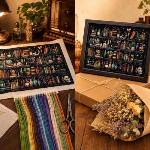 WUSARPLY Bookshelf Stamped Cross Stitch Kits for Beginners Adults - color: J099