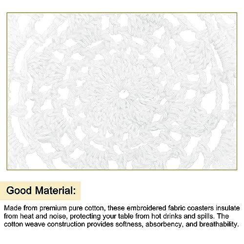 uxcell Fabric Coasters, 4pcs 5" - Cotton Woven Crochet Doilies, Lace Embroidery Cup Mat with Floral Pattern for Wedding Party Decoration (White)