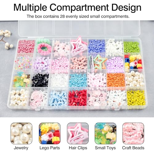 28 Grids Plastic Organizer Box with Dividers for Crafting, Storage Container for Beads & Charms & Accessories(2-Pack)