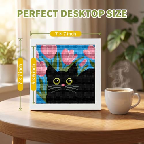 Black Cat Stamped Cross Stitch Kits for Beginners Adults with Framed - color: DKJ016