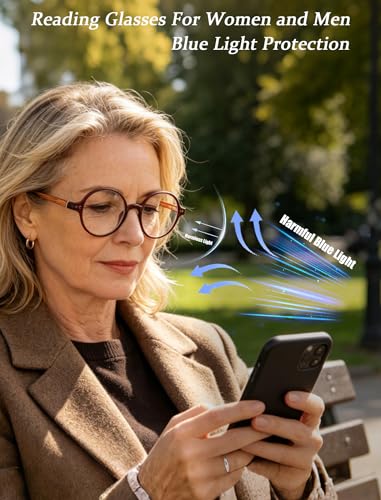 Round Reading Glasses for Women Men Blue Light Blocking Circular Readers Unisex Ultra Lightweight Circle Eyeglasses - color: Grey Tortoise+blue Tortoise