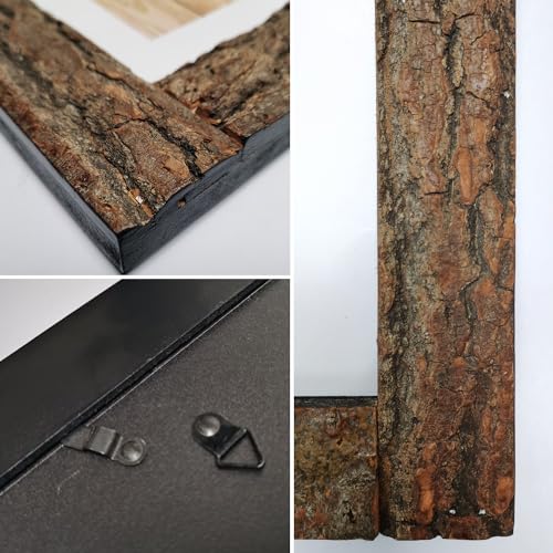 IKEREE 8x8 Rustic Picture Frames with Real Bark, Natural Wood Photo Frame - size: 8x8