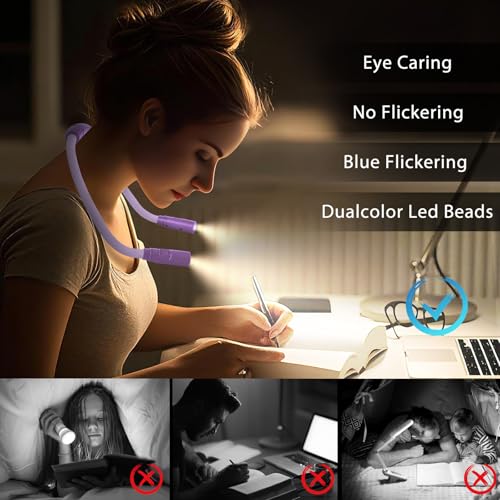 LUXJET Adjustable Bendable Neck Reading Light with 3 Lighting Modes, Purple - color: Purple