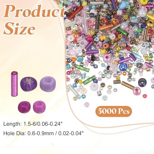 MECCANIXITY 5000 Pcs Mixed Glass Seed Beads, 1.5-6mm Mini Loose Glass Bugle Spacer Bead Embroidery Beads for DIY Craft Projects Earrings Necklaces Bracelets Jewelry Making, Mixed Color - color: Mixed Color