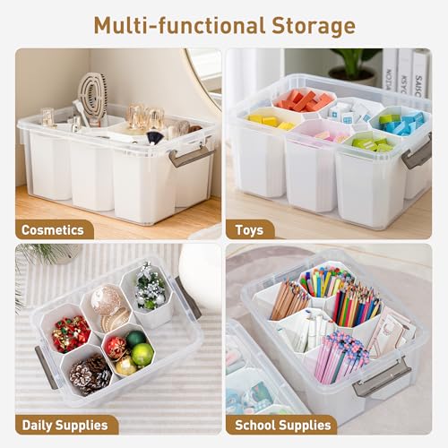 Citylife 17QT 4-Pack Clear Storage Bins with Lid 6 inserts Stackable - size: 4 Pack-17 QT