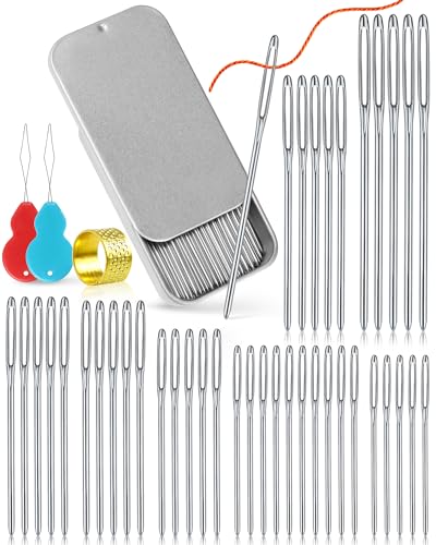 FIVEIZERO 80/40 PCS Large-Eye Blunt Needles,8 Sizes Stainless Steel Yarn Knitting Needles,Sewing Needles,Crafting Knitting Weaving Stringing Needleswith Threaders for Finishing Off Crochet Projects CJ - color: 40