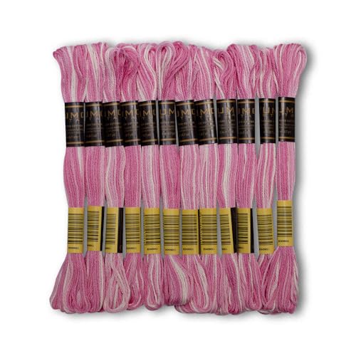 Pack of 12 Premium Embroidery Thread | 100% Egyptian Cotton Premium Skeins | Cross Stitch Embroidery Floss | Oeko TEX Certified | Ideal for Arts & Crafts (Light Pink Variegated 1201) - color: Light Pink Variegated 1201