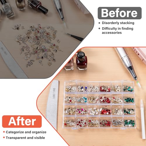 24 Grids Clear Plastic Bead Organizer Boxes with Hinged Lid & Dividers - size: 24 Grids - 2 Packs