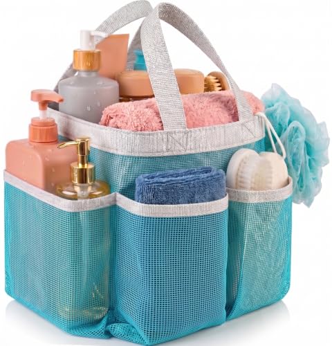 Handy Laundry Mesh Shower Caddy - 7 Pocket Portable Bathroom Organizer Tote for Travel, Gym & Dorm - Collapsible Small Shower Caddy Bag to Hold Toiletries & Essentials (Blue) - color: Portable Blue