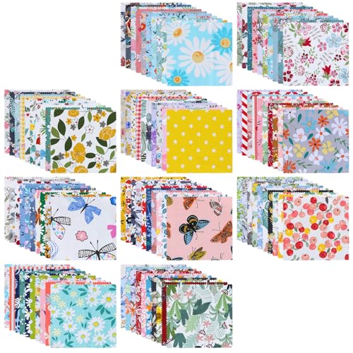 100 Pcs 5"x 5" Charm Packs for Quilting, Precut Multi-Color Printed Floral Fabric Squares Bundles Quilting Supplies, Spring Floral Color Scheme Printed Patchwork Supplies for Holiday DIY Sewing Craft - color: Multicolor, size: 5″