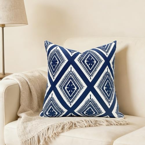 Slow Cow Embroidered Throw Pillow Cover 18 x 18 Inch Navy Blue - color: Navy Eyes, size: 18" x 18" (Pack of 1)