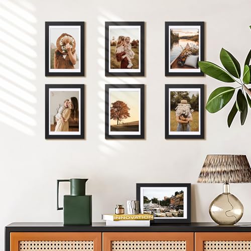 HappyHapi 4x6 Picture Frame Set of 5, Wall or Tabletop Display, Black - color: Black, size: 4x6