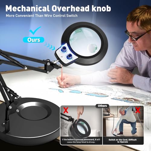 KIRKAS 12X 30X Magnifying Glass with Light and Stand, Overhead Knob 2 in 1 - size: 12X 30X 9.06 INCH Base & Clamp