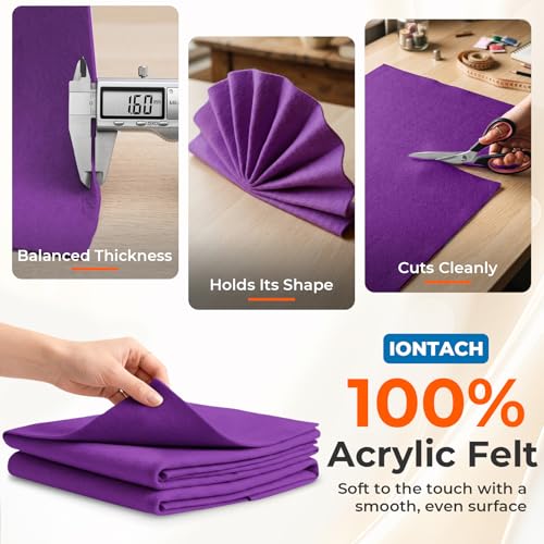 IONTACH 18" X 18" Soft Felt Sheets 1.6mm Thick (2 Packs, Purple) - color: Purple