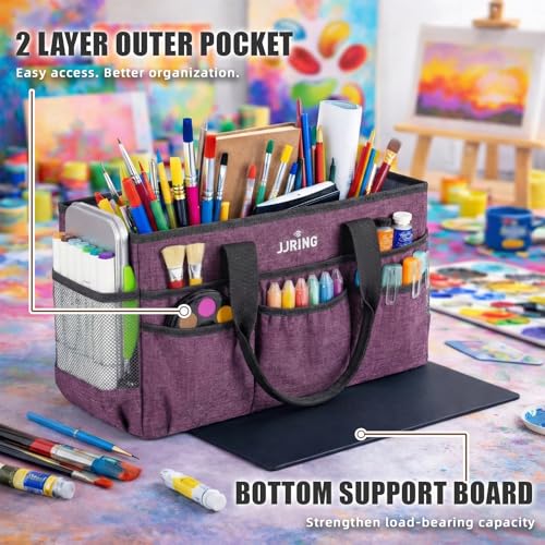 JJRING Large Art Supply Storage Tote Bag With Mesh Pockets, Purple - color: Purple