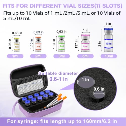 Peptide Case for Fridge, Insulin Vial Case for Diabetics - color: Purple-10×(1-10ml)