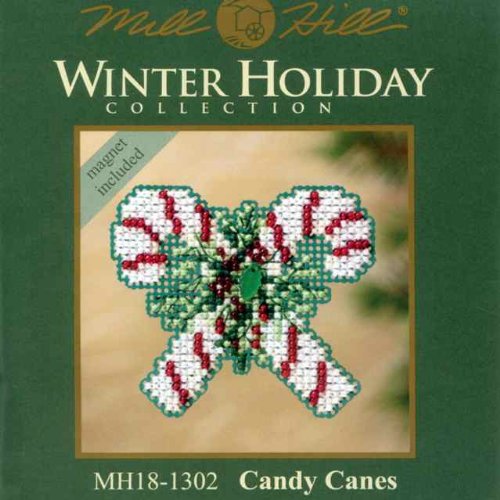 Candy Canes Beaded Counted Cross Stitch Christmas Ornament Kit Mill Hill 2011 Winter Holiday MH18-1302