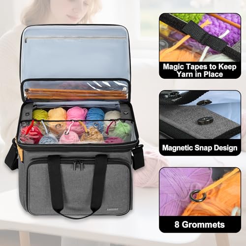 Teamoy Crochet Bag, Knitting Bag Yarn Storage Tote, Yarn Organizer, Gray - color: Gray